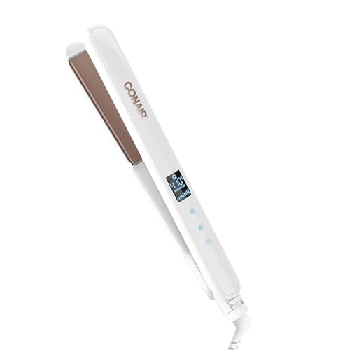 Conair Double Ceramic Flat Iron, 1-Inch Flat Iron, 5 Digital Temp Settings Up to 410°F, Extra-Long Plates, For All Hair Types and Textures, White