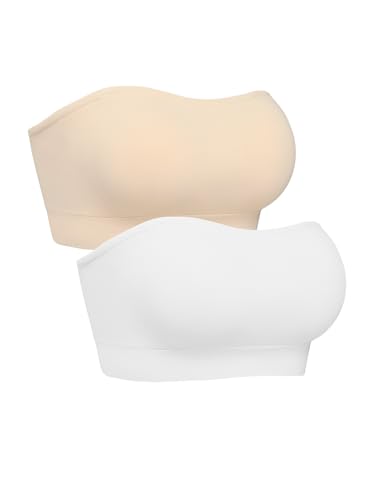 Image of Strapless Bras for Women, S-XL, Non-Slip Silicone Padded Bandeau Bra with Free Clear Strap