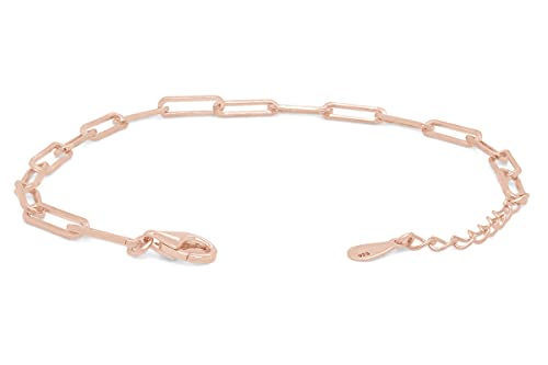 Affy 7" Length +1" Adjustable Paper Clip Chain Bracelet In 14K Rose Gold Plated 925 Sterling Silver Jewelry For Women #TOP4