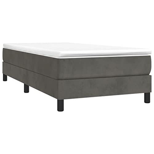 vidaXL Boxspringbettgestell, Polsterbett Bett für Schlafzimmer, Bettrahmen mit Lattenrost Stützbeinen, Schlafzimmerbett Einzelbett, Dunkelgrau 90x200cm Samt
