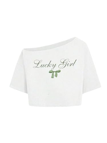 Girl’s Graphic Tees Off The Shoulder Tops Short Sleeve Crop Tops Summer T Shirts