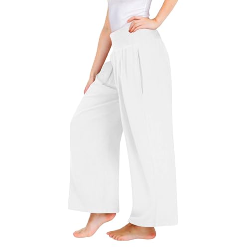 Moonker Girls Straight Wide Leg Pants Linen Palazzo High Elastic Waist Casual Trousers Summer Travel Vacation2