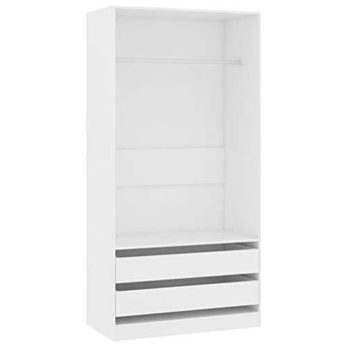 vidaXL Garde-Robe Armoire à Vêtements Armoire de Rangement avec 2 Tiroirs Organisateur Chambre à Coucher Maison Blanc 100x50x200 cm Aggloméré