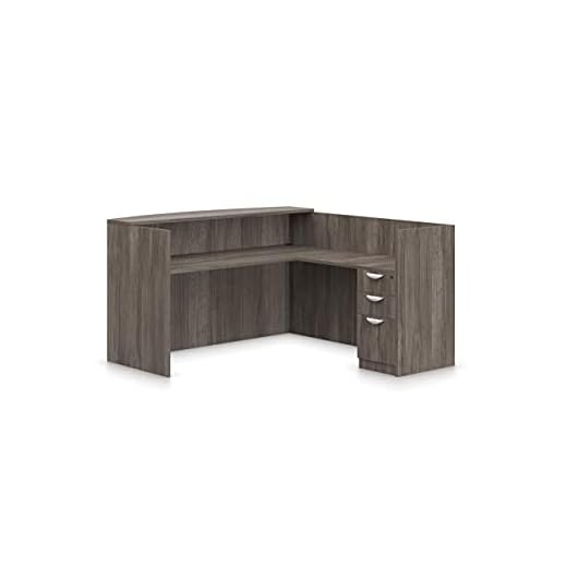Offices To Go L Shaped Reception Desk W/Drawers W/Transaction Top 71" W X 30" D X 42" H Reception Return 42" W X 24" D X 42" H - Artisan Grey AGL