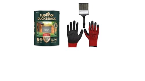 FAB INT PRODUCTS Cuprinol Ducksback 5 Year Waterproof for Sheds and Fences, 5L, Include Glove L, 4"Brush, (Dusted Aloe)