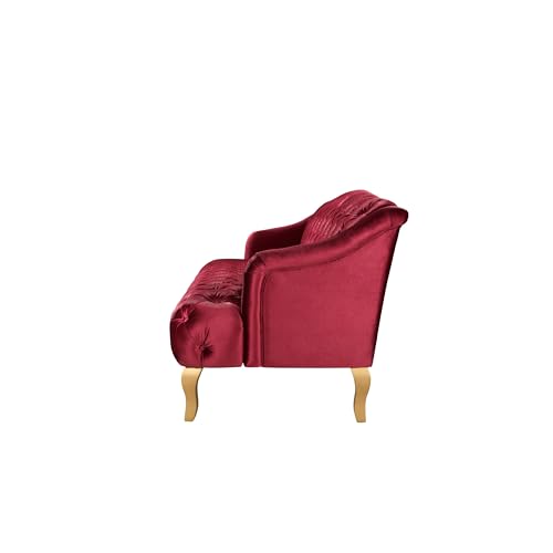 Image of Modern Wingback Tufted Velvet Loveseat, 73.25 inch 3 Seat Sofas Settee Bench Banquette Chesterfield Love Seat with High Back Thick Padded Cushioned Upholstered Couch for Living Room, Victorian Style, Red