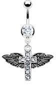 Body Accentz® Belly Button Ring Navel Cross Angel Wings Body Jewelry 14 Gauge Ho562