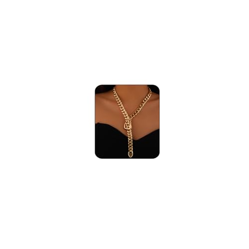 MIFYNN Chunky Gold Necklace for Women Belt Choker Necklace Trendy Cuban Link Chain Necklace Gold Statement Necklace Vintage Heavy Metal Thick Chain Necklace Punk Hip Hop Necklace for Women Men (Gold)