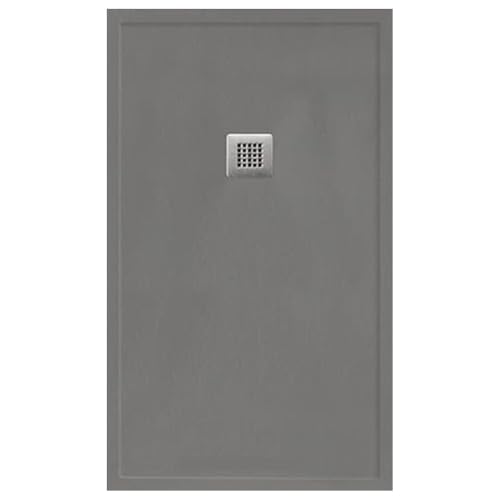 Plato de Ducha de Resina con Borde Extraplano Antideslizante Valvula y Rejilla | Textura Piedra | Gris Cemento | 70 X 120 cm