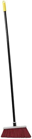Quickie Bulldozer Garden and Patio Outdoor Angle Broom, Black, Steel Handle, Clean Heavy Debris/Rocks/Mulch/Brick, Clean with Hose, Outdoor Sweeping, Red