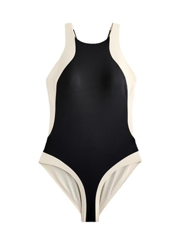 NEXT Femme Maillot de Bain Dos Nu Effet Ventre Plat avec col Montant Black/Ecru 40