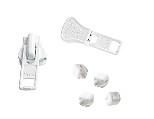 Zipper Repair Kit - #8 YKK Heavy Duty Molded Vislon White Sliders - 2 Sliders & 4 Top Stoppers Per Pack - Color: White - Made in The United States