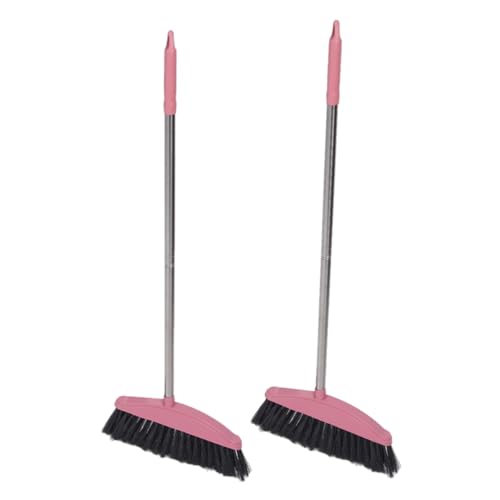 PRETYZOOM Heavy Duty Broom Stainless Steel Broom 2pcs Sweeping Brooms with Long Handle Outdoor Indoor Commercial Broom Wide Angle for Home Courtyard Garage Kitchen Office Floor Broom Stick