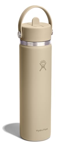 Image of Hydro Flask Water Bottle - Insulated Stainless Steel - Wide Mouth Flex Straw Lid, Non Spill, Leakproof and Refillable in 24 Oz Tonal Oat