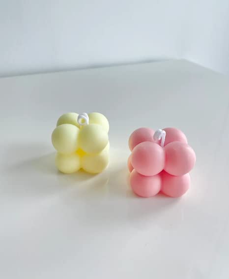Bumbleberry Soy Wax Tiny Cloud Bubble Cube Candle, Handpoured, Rose Scented (70gm ), Set of 2