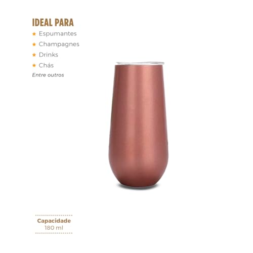 Copo Termico Champagne Espumante Drink 180ml Aço Inox Mantem Temperatura 6 Horas (Rose)