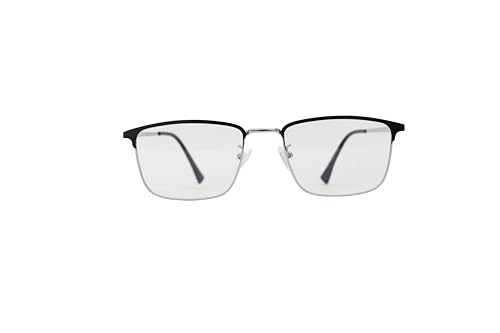 Image of ADMIRE Metal Frame Eyeglasses, Black, Rectangular Shape, Clear Lens, Lightweight Hal-Rim Spectacles