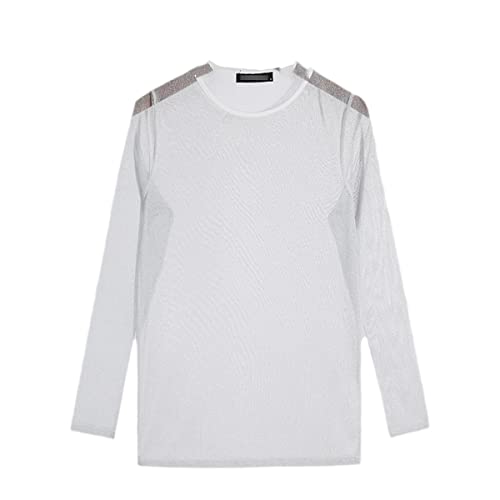 T-shirt homme col rond manches longues sexy pour fête de nuit maille brillante 3XL