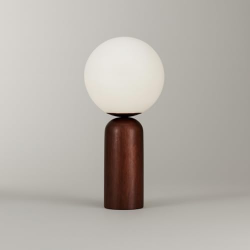Image of Table Lamp for Bedroom | Wooden Bedside Night Lamp with Linen Shade | Modern Aesthetic Living Room Table Lamp | Warm Light Decor Lamp Full Moon