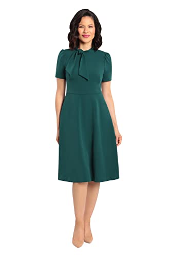 Image of Maggy London Women's Crepe Fabric Flight Attendant Bow Neck Tie Short Sleeve A-line