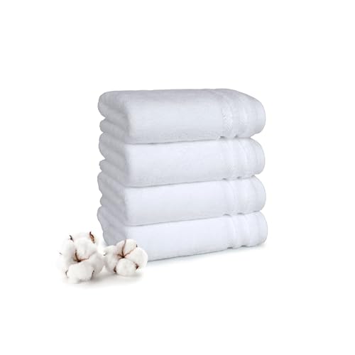 Image of MYTRIDENT Hand Towels Set of 4 Cotton | Finesse Collection | 40 cm x 60 cm | Kitchen Hand Towel | 625 GSM, Zero-Twist, Luxuriously Soft, 100% Cotton - White
