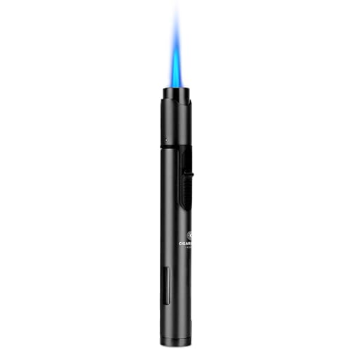 Encendedor de cigarrillos Jet Llama Multifunción Más Ligero - Punzón para cigarros, Aguja y soporte, Llama ajustable, Ventana de gas transparente, recargable, caja de regalo incluida, negro (sin gas)