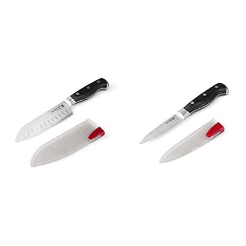 Sabatier Forged Triple-Rivet Santoku Knife With Self-Sharpening Blade Cover, High-Carbon Stainless S And Forged Triple-Rivet Paring Knife With Self-Sharpening Blade Cover, High-Carbon Stainless St #TOP22