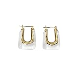 Chunky Clear Resin Earrings - Retro U Shaped Hoop & Minimalist Square Designs - Huggie Earrings for Women