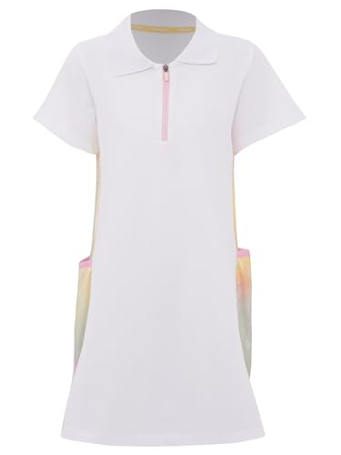 Kids Girls Tennis Dress Golf Dress Short Sleeve Collar Quick Dry Athletic Skirt Outfit with Pockets