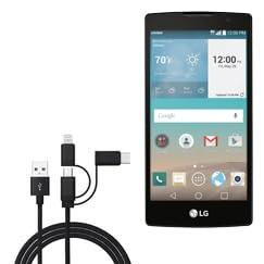 BoxWave Cable Compatible with LG Escape 2 - AllCharge 3-in-1 Cable - Jet Black