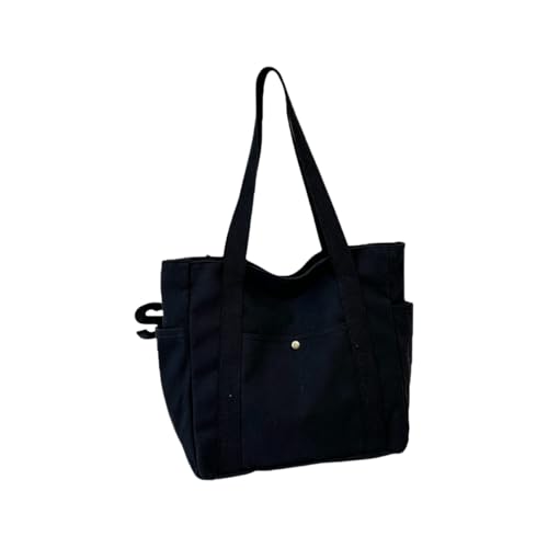 Bolso Tote grande de lona con cremallera y bolsillos negro miniatura 3