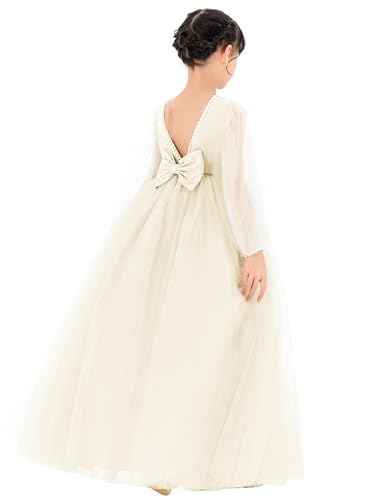 V-Back Flower Girl Dresses with Tulle Sleeves for Pretty Little Princess 2493