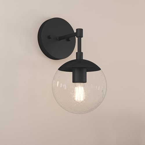 Image of Design House Gracelyn 1-Light Dimmable Wall Sconce, Clear Seedy Glass Globe, Matte Black, 588871-BLK