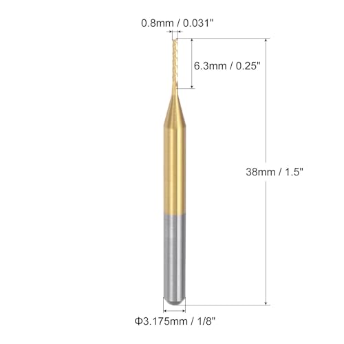 Uxcell A24031500UX0606 10Pcs 0.8Mm Titanium Coat Carbide End Mill Engraving Milling Cutter Cnc Router Bits For Pcb Machine, 1/8 Inch Shank thumb #1