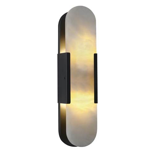 Sucelating 19.7in Matte Black Alabaster Wall Sconces, Natural Marble Wall Sconces Indoor Alabaster Sconces for Living Room Modern Alabaster Sconces Wall Lighting for Dining Room Stairs Bedroom