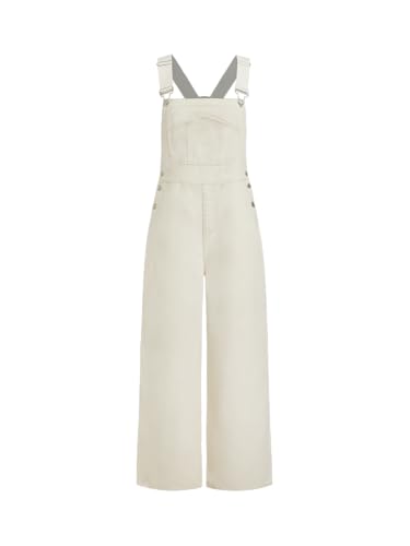 CIDER Overalls for Women Denim Pocket Buckle Up Wide Leg Jumpsuit Casual Outfits Trendy: Cream, M