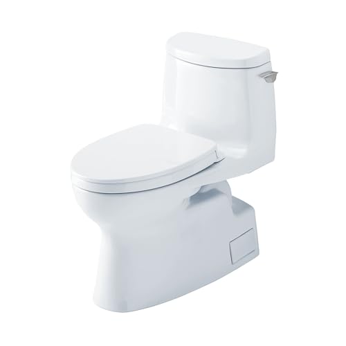 Inodoro TOTO Carlyle II de una pieza, tipo alargado, altura universal, 1.0 GPF, con palanca de descarga en el lado derecho, esmalte CEFIONTECT y asiento SoftClose SS124, listo para WASHLET+, color blanco algodón - modelo MS614124CEFG#01