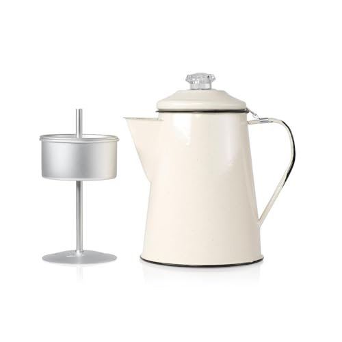 GSI Outdoors Mesa - Cream - 2 QT Enamelware Percolator Coffee Pot &ndash; 8-Cup Dishwasher Safe Campfire...