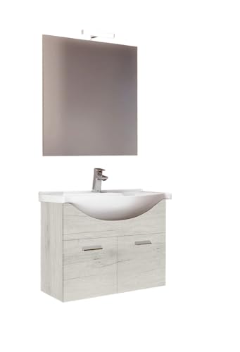 La composizione è completata dalla specchiera panoramica a filo lucido e dalla lampada Led cromata dal design contemporaneo. Dimensioni Specchiera: LARGHEZZA 80 CM - PROFONDITA' 2 CM - ALTEZZA 70 CM. Dimensioni Lampada: LARGHEZZA 30 CM
