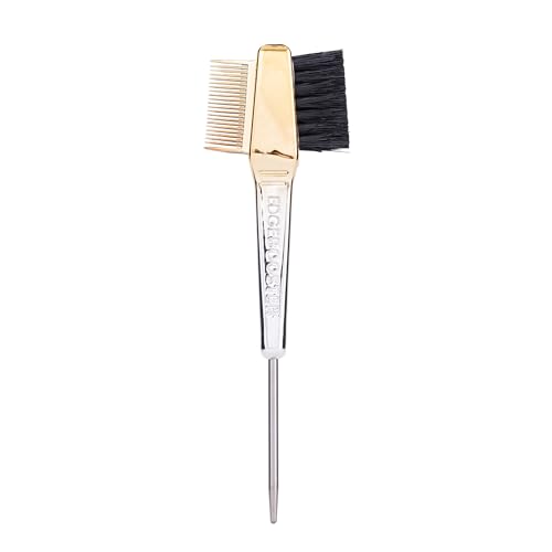 Style Factor EDGE BOOSTER® Edge Brush+Comb Mini | Baby Hair Brush/Travel Brush with Compact Case | Travel Size Dual-Ended Boar Bristles & Pintail Comb for Edges, Parting & Styling | Gold/Silver