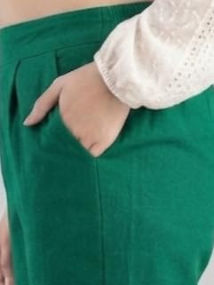Image of Solid Cotton Woman Trousers Pants Regular Fit Kurti Pant with Drawstring Daily Office Formal Casual Use