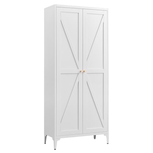 Howzone 65\'\' Tall Metal Storage Cabinet, Kitchen Pantry Storage Cabinets with Doors and 3 Adjustable Shelves, White Food Pantry Cabinets for Dining Room, Living Room, Office, White - Thumbnail 3