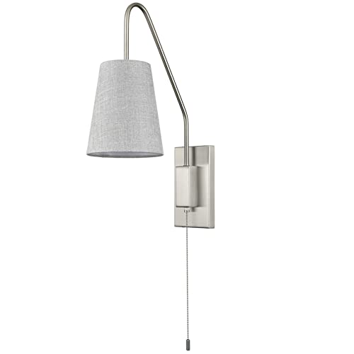 Jeenkae Contemporary Modern Plug-In Wall Sconces Set Of Two Wall Lamps For Bedroom Hallway With Pull Chain Switch Gray Linen Fabric Shade, Brushed Nickel #TOP7