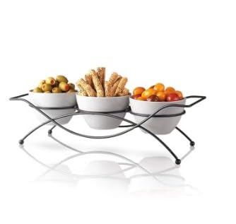 White Ceramic Fine Porcelain Serving Dipping Round Shape Snacks Fruits and Nuts Bowl 3 Pcs with Stand