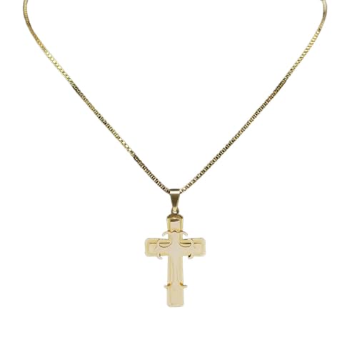Collier croix catholique pour homme et femme en couleur or
