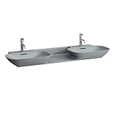 Couleur: Graphite mat Laufen INO lavabo double, 1 trou de robinetterie par vasque, avec trop-plein, 1420x450mm, H8143047581041, Couleur: Graphite mat