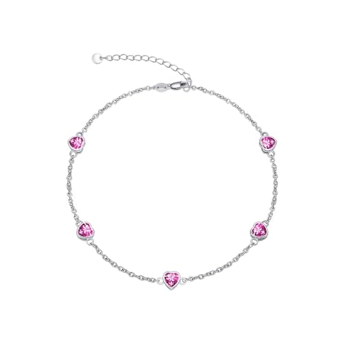 Image of Dorunmo Heart Birthstone Bracelets 925 Sterling Silver Round Birthstone Anklet for Women Birthday Jewelry Gifts for Girlfriend Wife Mother Her