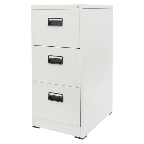 Abschließbarer Aktenschrank aus Metall mit 3 Kalbs-Design, mit Schlüssel, Büro, geräumig, oben, sicher, 46 x 62 x 103,1 cm, Weiß
