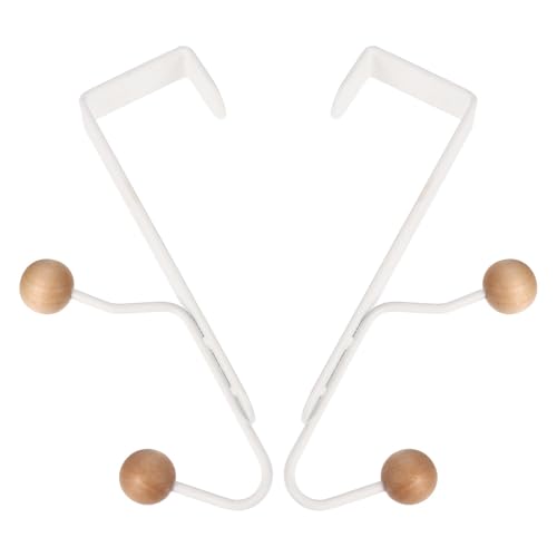 Angoily 2 Piezas Ganchos para Colgar en Puerta sin Perforación, Resistentes de Hierro y Madera, Color Blanco, Organizador para Ropa y Toallas en Baño y Sala