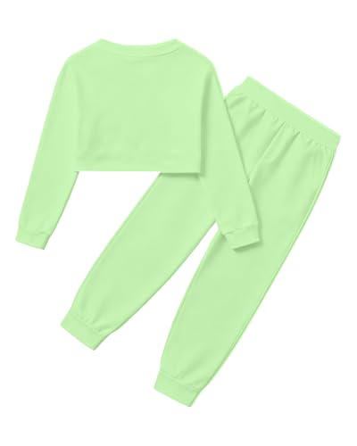 Image of Betusline Girls 2 Piece Outfits Girls Cropped Sweatsuit Pants Outfit Clothes Set, 4T-14 Years